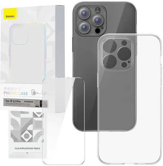Baseus Umschlag Rückseite Silikon Set mit Glas Transparent (iPhone 12 / 12 Pro)