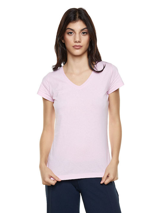 Bodymove Women's Athletic T-shirt with V Neck Soft Pink