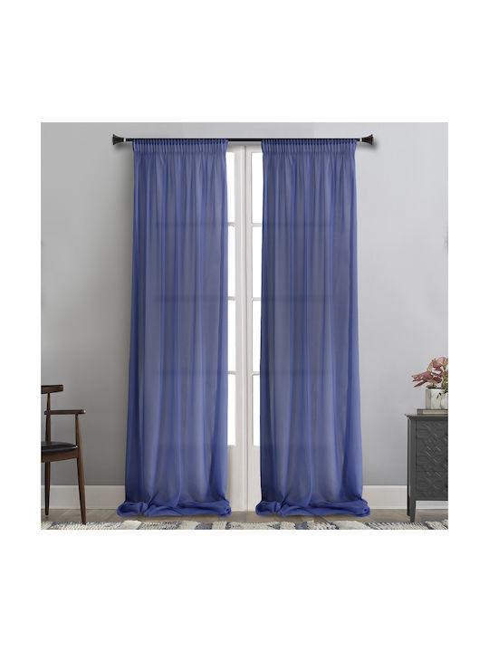 La Maison Blanche Blue Pencil Pleat Curtain 145x290cm
