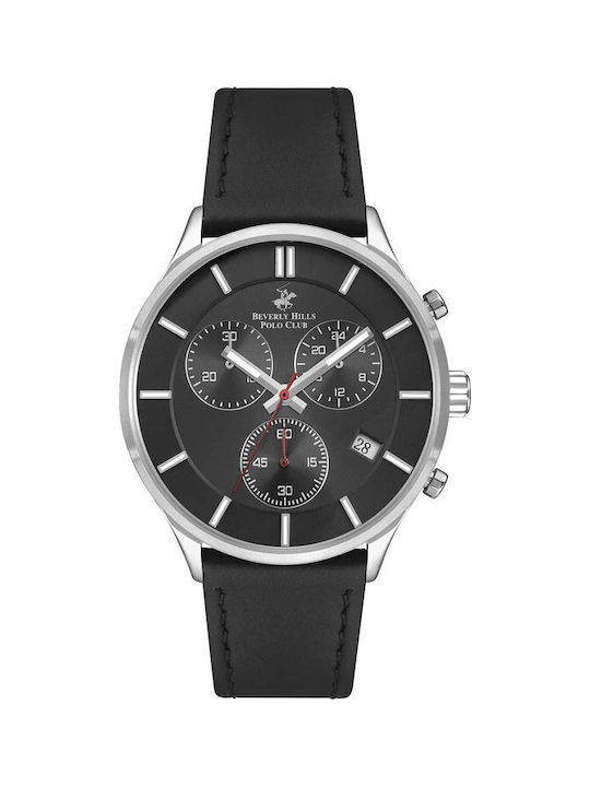 Beverly Hills Polo Club Watch Chronograph Battery with Black Leather Strap