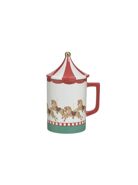 Inart Set Weihnachts-Becher Keramik Rot Weihnachts- Tassen Keramik Rot B16xL11xD9cm. 2Stück