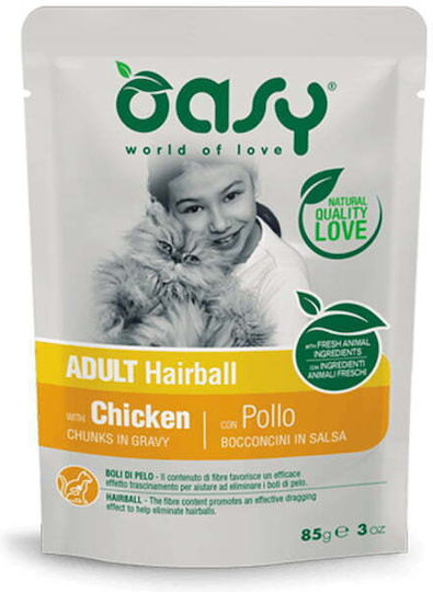 Oasy Adult Hairball Υγρή Τροφή για Ενήλικες Γάτες σε Φακελάκι με Κοτόπουλο 85gr