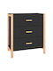 Chest of Drawers of Solid Wood with 3 Drawers Black 62x38x70cm