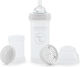 Adelco Sticlă de Plastic pentru Bebelusi Anti-Colici cu Tetină din Silicon pentru 0+, 0+ m, luni White Mangekyu 260ml