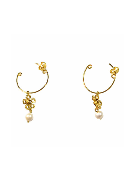 Bizoutaki Earrings Hoops made of Silver Gold Plated with Stones & Pearls