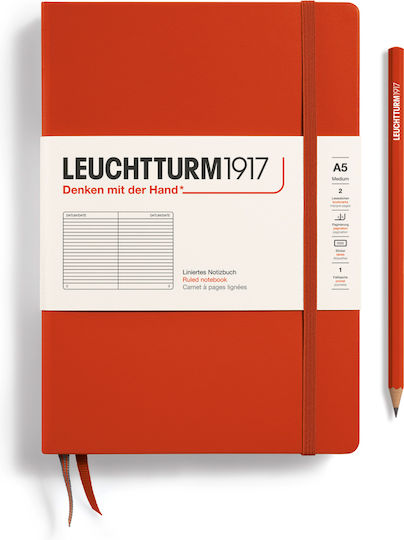 Leuchtturm1917 Тетрадка 125 Листа A5 На райета с Ластик Червен