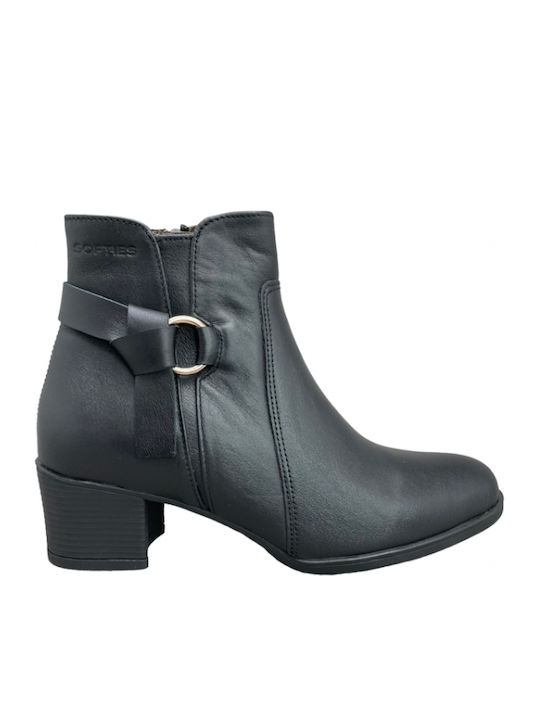 Leather Women's Ankle Boots with Medium Heel Black