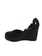 Women's Synthetic Leather Platform Espadrilles Black -BL