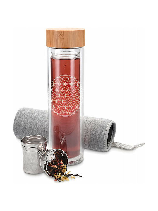 Navaris Flower Life Bottle Water Glass with Screw Cap Transparent 450ml