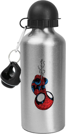 Koupakoupa Детска Бутилка За Вода Spiderman Алуминиева С Изскачащ Капак Сребърна 500мл