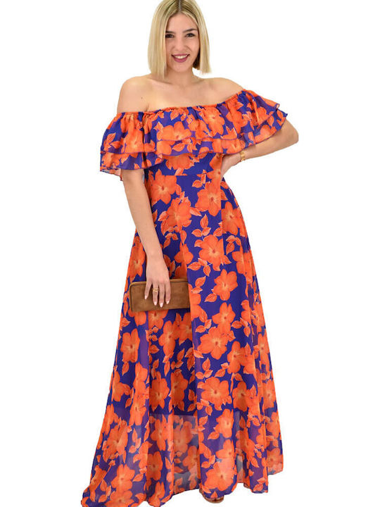 Καλοκαιρινό Maxi Φόρεμα για Γάμο / Βάπτιση Strapless Πορτοκαλί