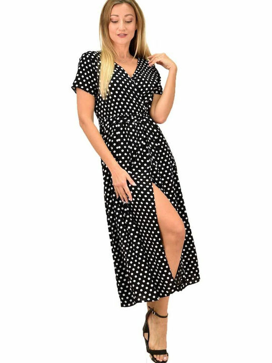 Potre Sommer Midi Kleid Wickel Schwarz