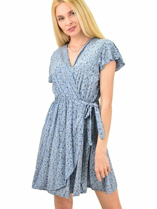 Potre Sommer Mini Kleid Wickel Hellblau