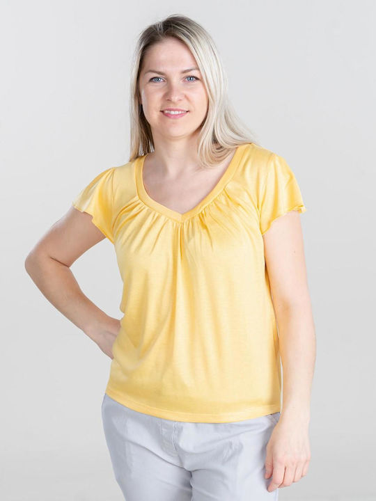 Vero Moda Damen Bluse Kurzärmelig mit V-Ausschnitt Golden Cream