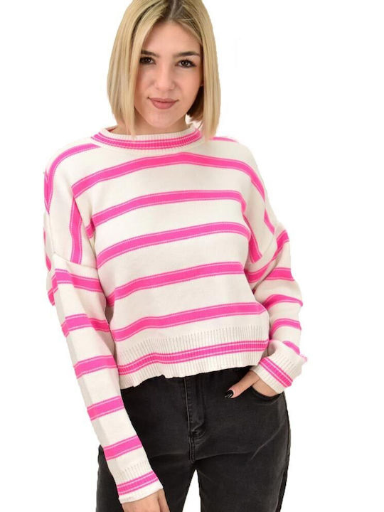Potre Women's Long Sleeve Sweater Striped Pink