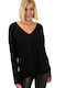 Potre Women's Long Sleeve Sweater with V Neckline Black