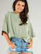 Infinite You Women's Summer Blouse Cotton with 3/4 Sleeve Green