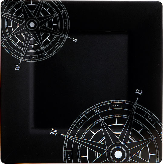 Marine Business Lombok Serving Plate Shallow Square Made of Melamine Black 25x25cm 6 Pieces