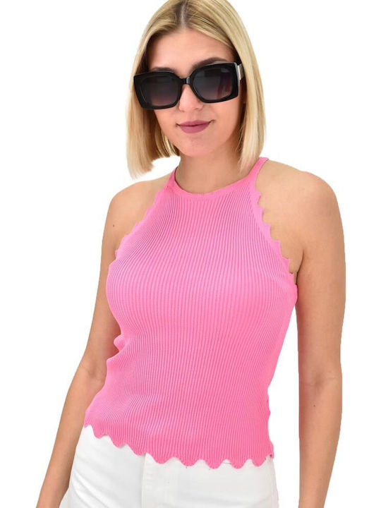 Potre Women's Summer Blouse Sleeveless with Tie at Neck Pink