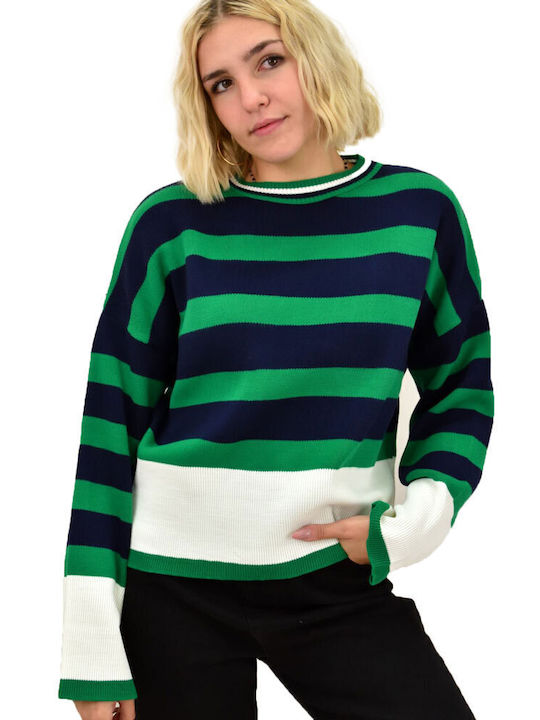 Potre Women's Long Sleeve Sweater Woolen Striped Green