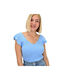 Potre Women's Summer Blouse Short Sleeve with V Neckline Light Blue
