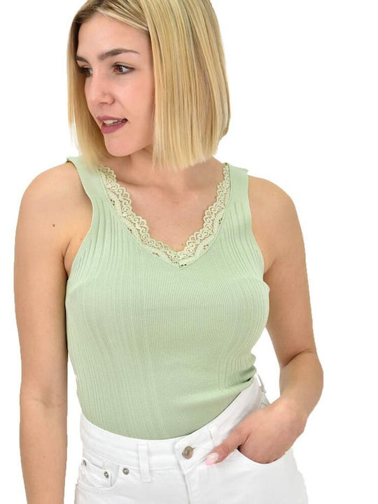Potre Damen Sommerliche Bluse Ärmellos mit V-Ausschnitt Grün