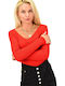 Potre Women's Blouse Long Sleeve with V Neckline Red