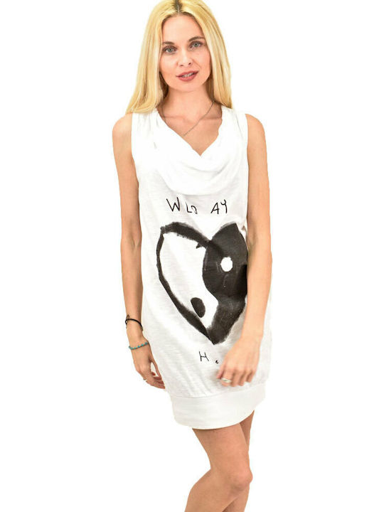 Women's Tunic Dress Drape Sleeveless White