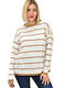 Potre Women's Long Sleeve Sweater Striped Beige