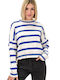 Potre Women's Long Sleeve Sweater Striped Blue