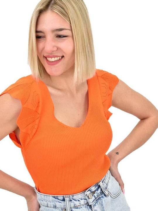 Potre Women's Summer Blouse Sleeveless with V Neck Orange