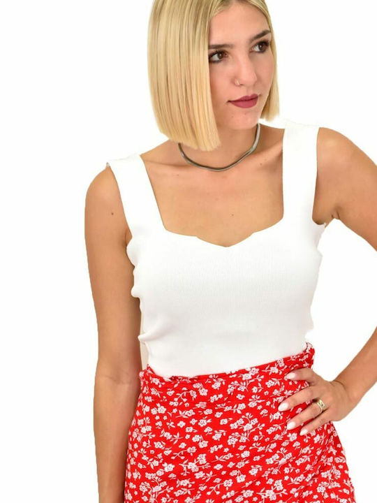 Potre Damen Sommer Bluse Ärmellos mit V-Ausschnitt Weiß