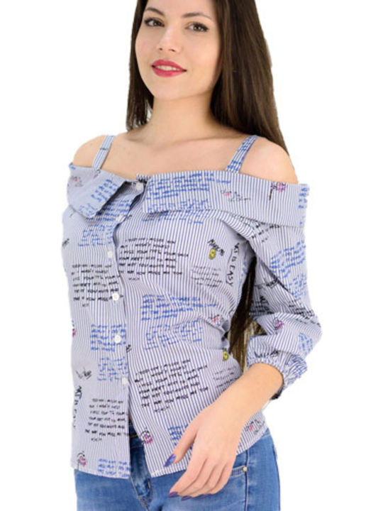 Women's Summer Blouse Cotton Off-Shoulder with 3/4 Sleeve Multicolour