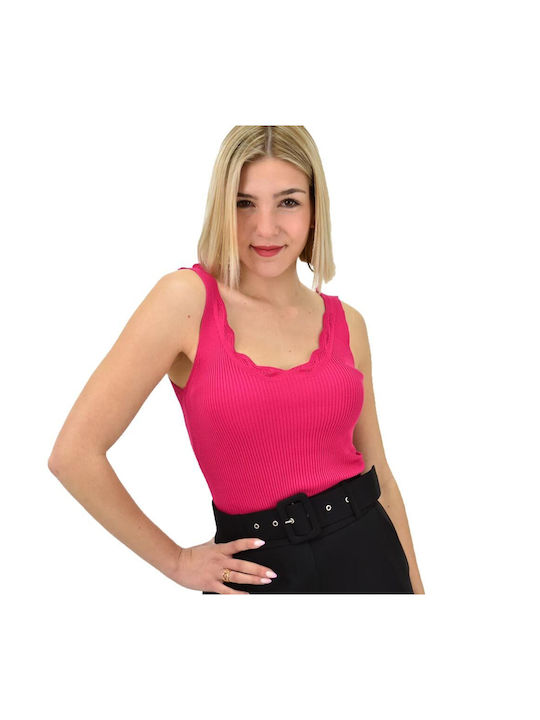 Potre Bluza de Damă Fără mâneci cu Decolteu în V Fuchsia