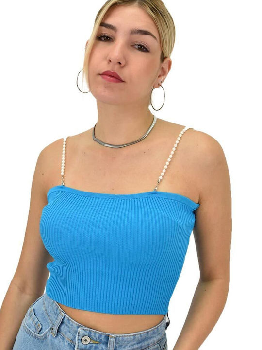 Potre Damen Sommer Bluse mit Trägern Blau