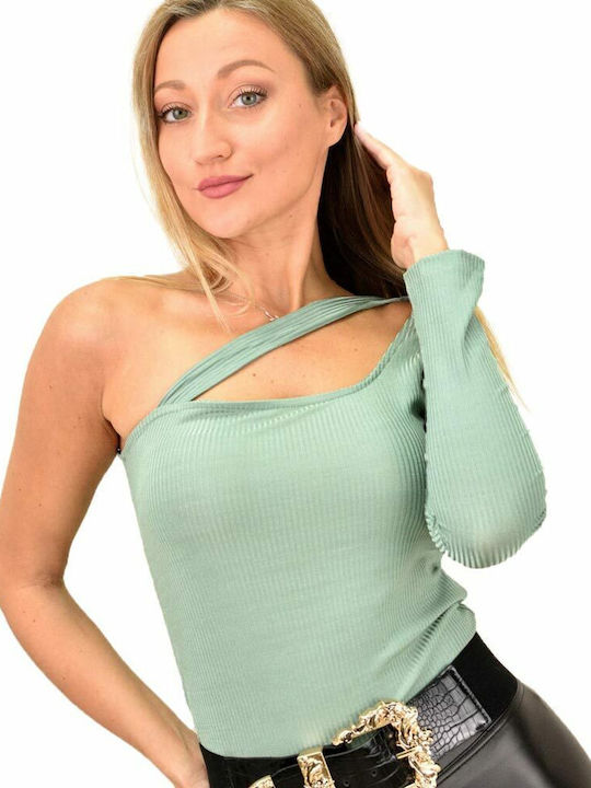 Potre Women's Blouse with One Shoulder Green