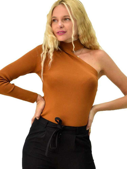 Potre Women's Sweater One Shoulder Brown