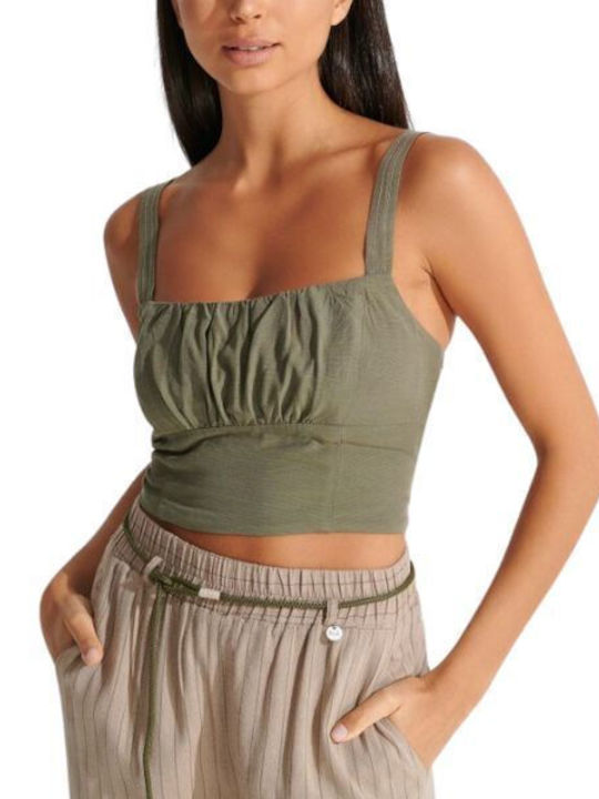 Ale - The Non Usual Casual Damen Sommer Crop Top Ärmellos Khaki