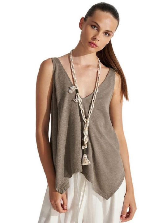 Ale - The Non Usual Casual Damen Sommerliche Bluse Ärmellos Beige