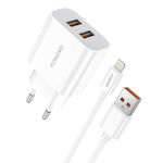 Foneng Încărcător cu 2 Porturi USB-A și Cablu Fulgerul Albς (EU45)