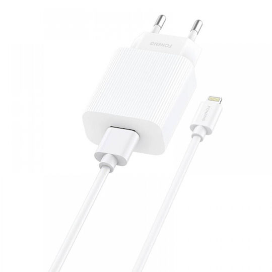 Foneng Încărcător cu Port USB-A și Cablu Lightning Albς (EU28)