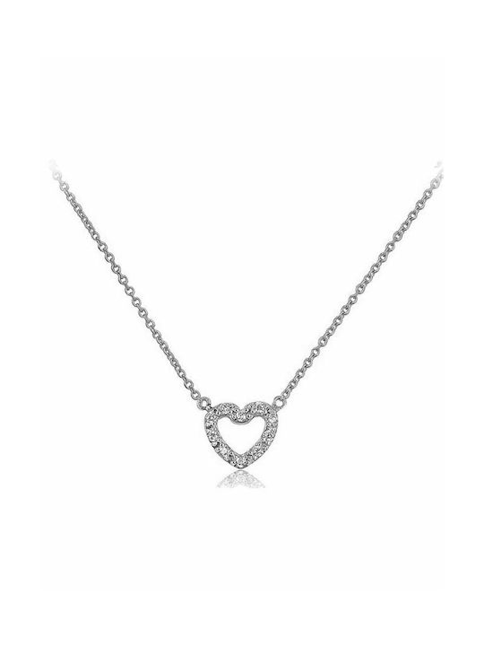 Paraxenies Necklace with design Heart from White Gold 14K with Zircon