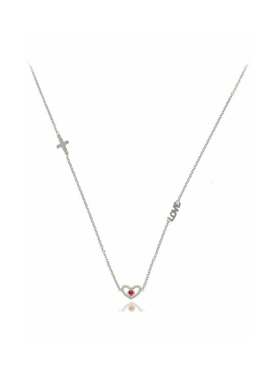 Paraxenies Necklace with design Heart from White Gold 14K