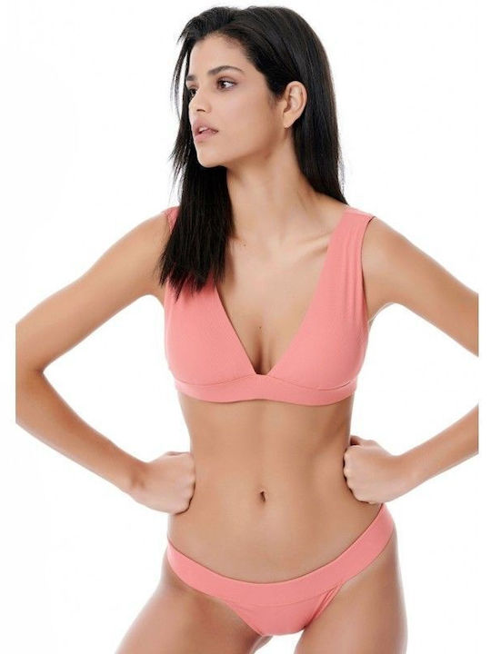 Rebecca Rib Bikini Damen Rib Bikini Set in Rosa Koralle Farbe