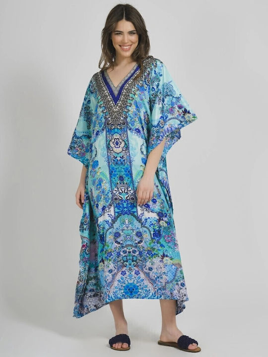 Ble Resort Collection Γυναικείο Μακρύ Καφτάνι Παραλίας Τιρκουάζ