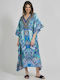 Ble Resort Collection Γυναικείο Μακρύ Καφτάνι Παραλίας Τιρκουάζ