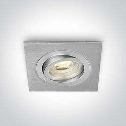 One Light Τετράγωνο Μεταλλικό Χωνευτό Σποτ με Ενσωματωμένο LED και Θερμό Λευκό Φως Ασημί 7x7εκ.