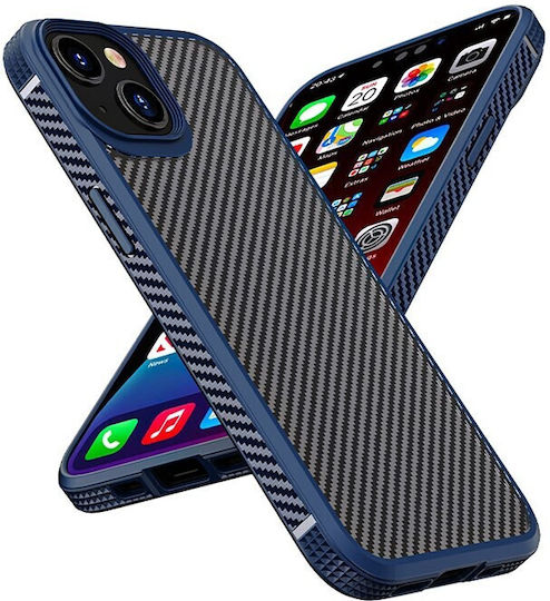 iPaky Carbon Fiber Задна корица Пластмаса Син (iPhone 14 Plus)