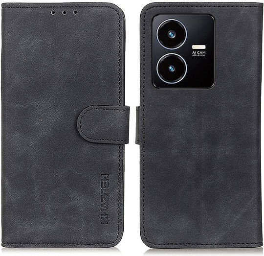 Khazneh Litchi Skin Texture Leather support base Book Synthetic Leather Black (Vivo Y22S / Y35)