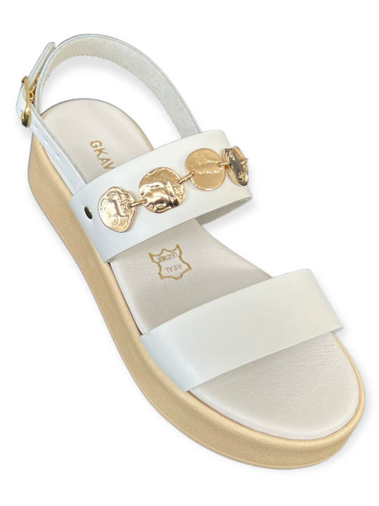 Gkavogiannis Sandals Leather Women's Flat Sandals Flatforms in White Color